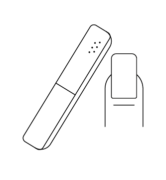 black and white icon showing a nail file and a finger nail